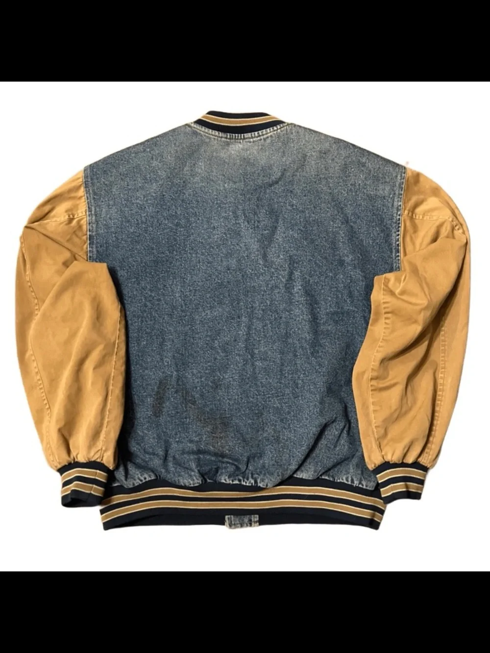 Vintage Port Authority Denim Bomber Jacket Wells Fargo & Co Size L Distressed